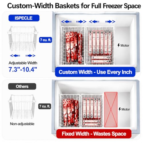 iSPECLE Freezer Organizer Bins - 3 Pack Adjustable Width for 5 to 7 Cu.Ft Chest Freezers, Stackable Freezer Wire Storage Baskets for Deep Freezer Organization, Assembly Required, White - style: 3 Pcs-14.8"-White
