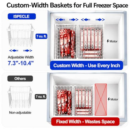 iSPECLE Freezer Organizer Bins - 3 Pack Adjustable Width for 5 to 7 Cu.Ft Chest Freezers, Stackable Freezer Wire Storage Baskets for Deep Freezer Organization, Assembly Required, White - style: 3 Pcs-14.8"-White