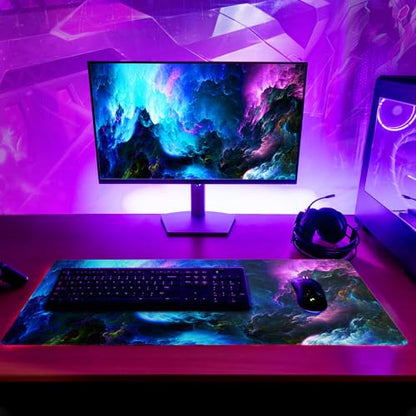 Dazzling Galaxy Gaming Mouse Pad 27.6x11.8 Inch Blue Purple Galaxy Nebula Universe Space Large Mousepad Non-Slip Rubber Base Stitched Edges Keyboard Mouse Mat Desk Pad for Office Home and Game - color: Galaxy