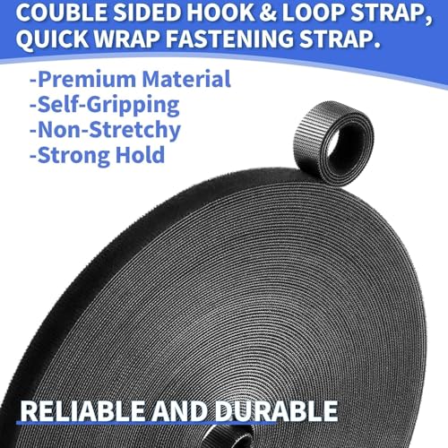 1In x 50Ft Reusable Cable Ties Hook and Loop Roll | Tie Down Straps, Nylon Double-Sided Strips, | Adjustable Multi-Purpose Wrap Fasteners forOffice, Home, Data Center - size: 1Inx50Ft
