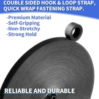 1In x 50Ft Reusable Cable Ties Hook and Loop Roll | Tie Down Straps, Nylon Double-Sided Strips, | Adjustable Multi-Purpose Wrap Fasteners forOffice, Home, Data Center - size: 1Inx50Ft