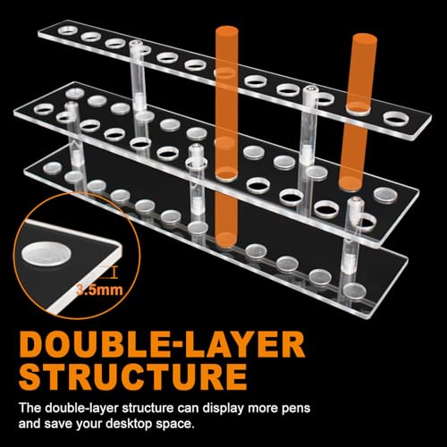 Acrylic Pen Display Stand 24 Slots 1.5cm Clear Pen Stand Display 2 Tier Acrylic Pen Holder Stand for Beadable Pen Pencil