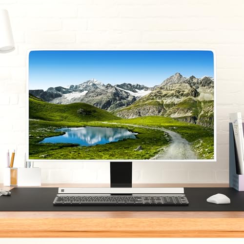 Nature Scenery Waterproof 22, 23, 24, 25 Inch Anti-Static Dustproof LCD/LED/HD Blue Sky Lake Mountains Road Dust Cover 24 Inch Anti-Static Dustproof Protective Computer Monitor Cover - color: green, size: 22-25 Inch
