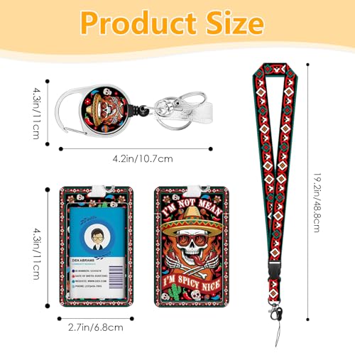 Cute Skull Badge Holder with Lanyard, Funny Chili ID Badge Holder with Retractable Reel Clip and Keychain, Vertical Identity Card Cover Case Protector for Women Nurse Teacher - color: Skull Chili-black