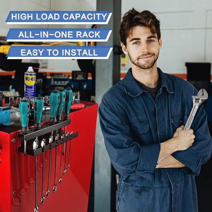 ULIBERMAGNET Magnetic Wrench Holder,Heavy Duty Magnetic Tool Holder,Wrench Screwdriver Shear Organizer Rack Magnetic Mount Tools Rack for Garage,Tool Cart,Pegboards,Workbench - style: Black Magnetic Wrench Rack