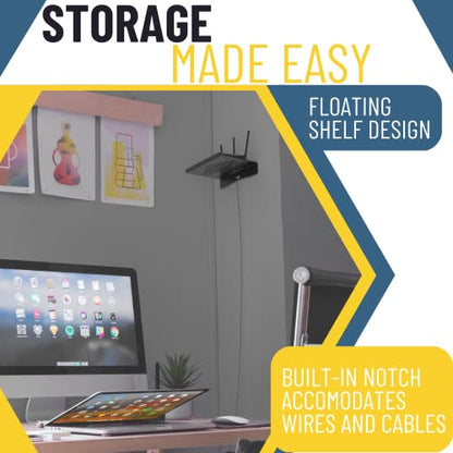 Koova WiFi Router or Speaker Shelf | Floating Shelving for Cable Box, Modem, Gaming System & Streaming Media Devices | Vented Airflow Metal Panel - size: Koova Router Shelf for Horizontal WiFi Routers