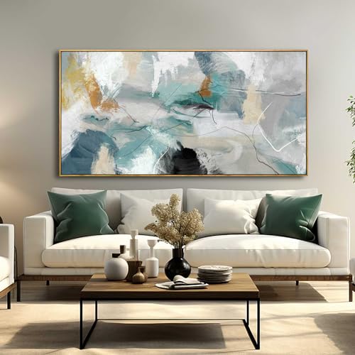 Wall Art Living Room Decorations 24"x48" Teal Wall Art Abstract Paintings Modern Framed Art Room Decor for Bedroom Kitchen Office - color: Green, size: 24"x48"