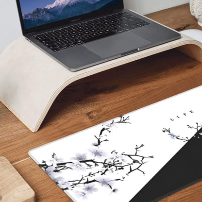 Japanese Life Death Keyboard Mat, Black White Japanese Anime Gaming Mouse Pad for Desk with Anti-Slip Rubber Base and Stitched Edges, Japanese Sakura Pagoda Sun Mouse Pad - color: Life Death