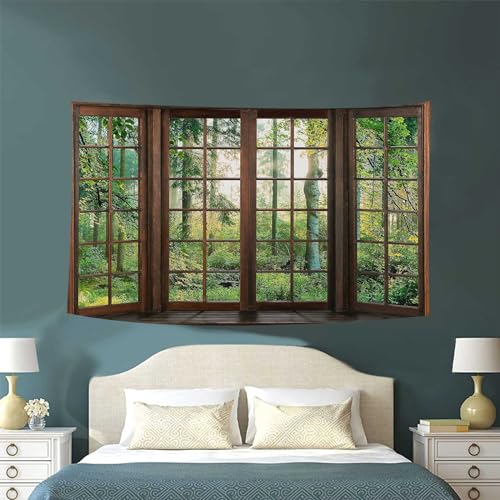Aidatain Green Forest Natural Tapestry Window Scenery Wall Aesthetic Tapestry for Bedroom Flannel 40" L x 30" W Beach Blanket Living Dinning Room College Dorm Wall Hanging GTDJAT0086 - size: 40"L x 30"W