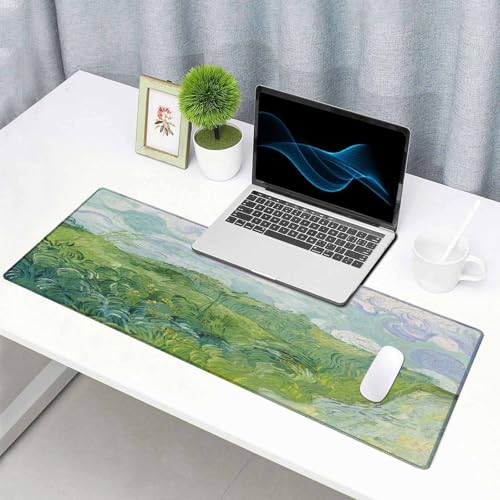 Large Extended Gaming Mouse Pad with Stitched Edges, Non-Slip Rubber Base Mouse Pad for Office, Computer, Keyboard, Laptop and Home Desk Pad 31.5X11.8 Inch Vincent Van Gogh Green Wheat Fields - color: Vincent Van Gogh Green Wheat Fields, size: 31.5" x 11.