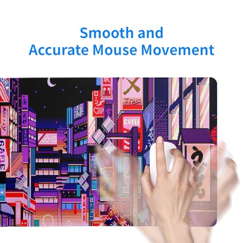Dark Purple Japanese Gaming Mouse Pad Abstract Anime Mat 27.6x11.8 Inch Tokyo Pixel Street Texture Non-Slip Rubber Base Kawaii Mousepad Stitched Edges Keyboard Desk Pad for Office and Home Game - color: Japanese Street