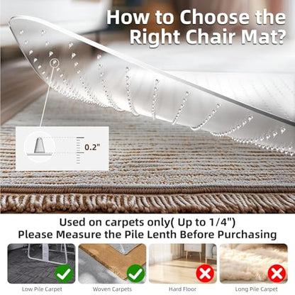 Heavy-Duty PVC Clear Chair Mat for Carpets - 36" x 48" Protects Low/Flat Pile, Non-Slip & Noise Reducing Office Mat for Rolling Chairs, Home Office & Gaming - size: 36" x 48"