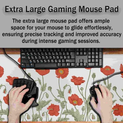 Gaming Mouse Pad Red Work Desk Mat, Large Mouse Pads Computer Deskmat, The Desk Mat Non-Slip Rubber Base Waterproof with Stitched Edges, 35.4" X 15.7" for Work/Game/Office/Home Poppies Flower - color: Red Poppies Flower