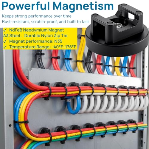 225-Pc Magnetic Cable Ties Set,Magnetic Zip Tie Mounts & Cable Ties | Magnetic Wire Holder, 25 Magnetic Cable Holders & 200 Zip Ties, Magnet Cable Tie Mounts for Cables, Wires, Cords, Hoses-31 mm - size: 31mm