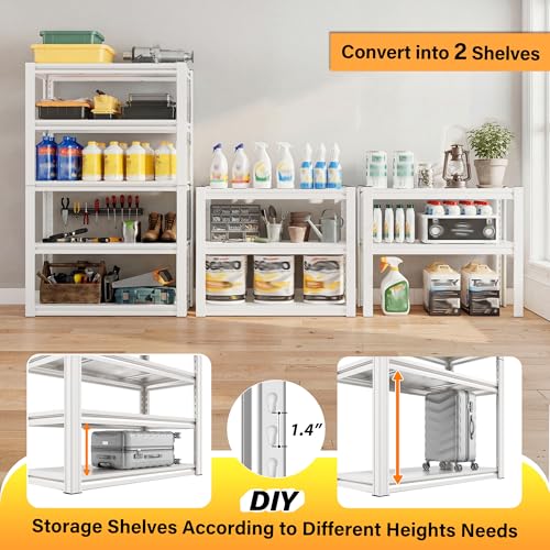 Raybee Storage Shelves, 2000LBS Garage Shelving,White Metal Shelves, 5 Tier Adjustable Heavy Duty Shelving for Pantry Kitchen Closet Basement Warehouse 16.5" D x 32" W x 63" H - size: 16.5"D x 32"W x 63"H,White