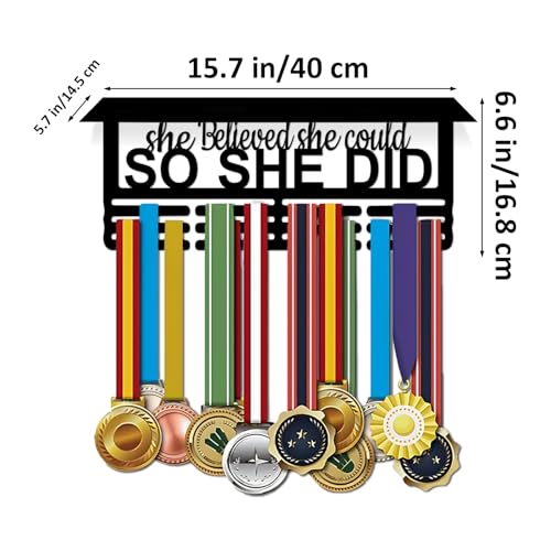 Resama Medal Hanger Holder Display Wall Rack Frame Shelf-Medal Hanger Awards Ribbon Soccer,Gymnastics,Holder Display Rack for 60 Medals - color: So She Did-T
