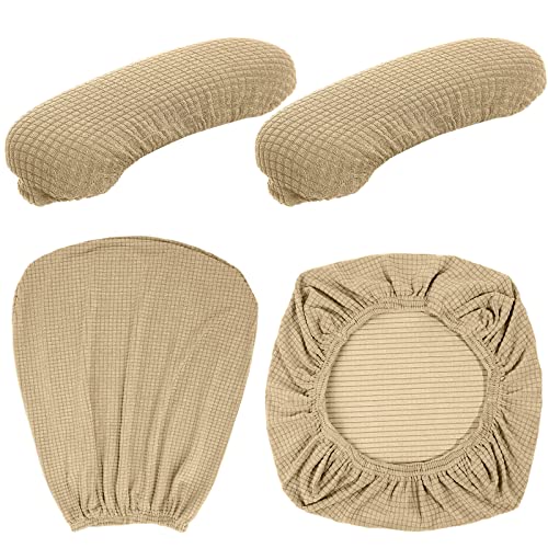 Tallew 4 Pcs Office Chair Covers Set Computer Universal Protective Stretchable Chair Seat Covers Desk Armrest Slipcovers Pads Office Cushion Backrest for Rotating (XL,Camel) - color: Camel