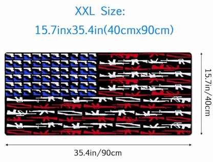 Gaming Mouse Pad, Large Mouse Pads for Desk, Non-Slip Rubber Base Mousepad, Keyboard Mouse Mat, Desk Pad with Stitched Edges, 35.4x15.7 inch Gun Shape of American Flag - color: Gun Shape of American Flag, size: 35.4" x 15.7"