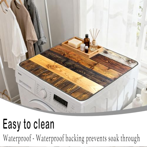 Nuxovilar Rustic Wood Plank Dryer Cover for the Top, Non-slip Washer & Dryer Protector, 23.62"x19.68" Dust-proof Washing Machine Mat, Diatom Mud Polyester Dryer Top Pad for Laundry Room - color: YMi00235-A