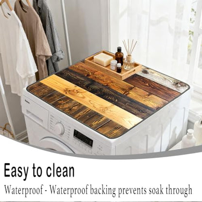 Nuxovilar Rustic Wood Plank Dryer Cover for the Top, Non-slip Washer & Dryer Protector, 23.62"x19.68" Dust-proof Washing Machine Mat, Diatom Mud Polyester Dryer Top Pad for Laundry Room - color: YMi00235-A