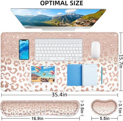 Lateefah Desk Mat, Mouse Pad with Wrist Rest, 4-in-1 Large Mouse Pads for Desk, Ergonomic Mouse Pad and Keyboard Wrist Rest Gaming Keyboard Mat for Office, Home - color: 4pcs-rose Gold Leopard
