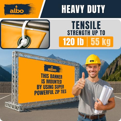 ALBO White Zip Ties Heavy Duty 16 Inch Long 120lb - 100 Pack Plastic Cable Ties 0.3 Inch Thick UV Resistant Tie Wraps for Indoor and Outdoor Use - size: 16" White 100 Pack 120lb