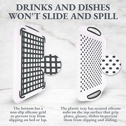 Silicone Nub Rectangular Non-Slip Serving Tray with Easy Grip Handles - Portable Anti-Slip Lap Tray for Dining On Couch or Breakfast in Bed - color: White