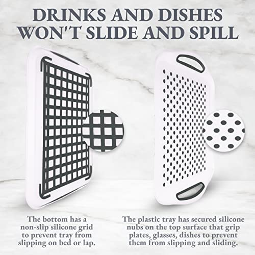 Silicone Nub Rectangular Non-Slip Serving Tray with Easy Grip Handles - Portable Anti-Slip Lap Tray for Dining On Couch or Breakfast in Bed - color: White