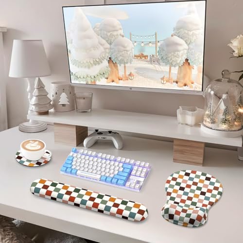 AKIT 3-in-1 Ergonomic Mouse Pad with Wrist Support & Keyboard Wrist Rest Set, Premium Memory Foam Mousepad with Coaster, Pain Relief for Office, Home, Gaming - [Anti-Slip & Breathable Lycra], Plaid - color: Plaid
