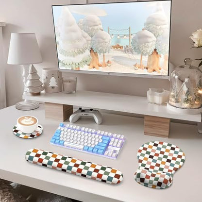 AKIT 3-in-1 Ergonomic Mouse Pad with Wrist Support & Keyboard Wrist Rest Set, Premium Memory Foam Mousepad with Coaster, Pain Relief for Office, Home, Gaming - [Anti-Slip & Breathable Lycra], Plaid - color: Plaid