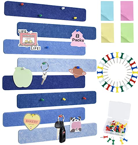 Vuzvuv 8 pcs Bulletin Board Bar Strips with 50 Pushpins & 10 Wooden Clip pins，Self Adhesive Cork Board for Wall，Felt Pin Board for School，Office Decor(Blue) - color: Blue