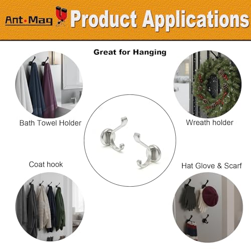 Ant Mag Magnetic Hooks Heavy Duty 140lbs Neodymium Magnet Wall Hooks for Hanging Coats Robes Backpacks Bags Hats Keys Mugs Cups Towels - size: D1.65in Silver 2 Pack