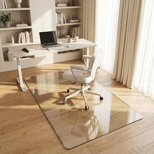 Tempered Glass Chair Mat for Hardwood Floor, 40" x 60" Heavy Duty Glass Office Chair Mat, for Low Pile Carpet, 0.2" Thick with 4 Non-Slip Pads, Smooth Rolling for Home & Office - size: 40" x 60"