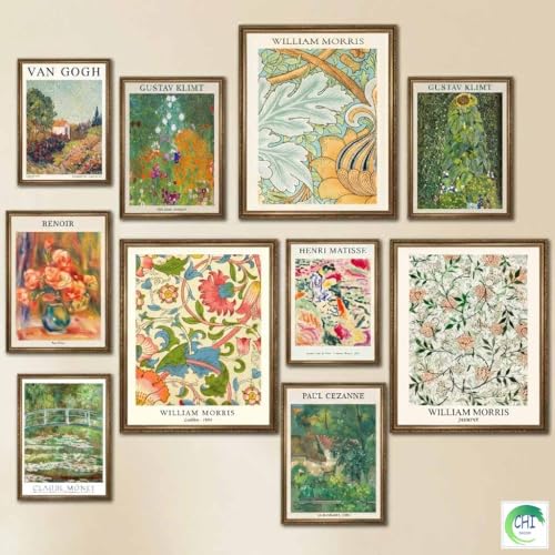 LANCHI95 10 Pcs Vintage Eclectic Wall Art Prints, Trendy Maximalism Poster for Aesthetic, Eclectic Wall Decor Van Gogh William Morris Matisse Monet Maximalist Famous (Unframed) - color: Vintage Eclectic 1
