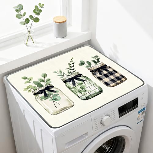 Nuxovilar Eucalyptus Plaid Dryer Cover for the Top, Non-slip Washer & Dryer Protector, 23.62"x19.68" Dust-proof Washing Machine Mat, Diatom Mud Polyester Top Pad for Laundry Room - color: YDE98659-B
