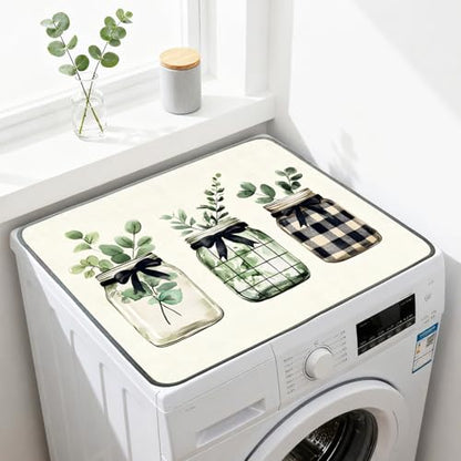 Nuxovilar Eucalyptus Plaid Dryer Cover for the Top, Non-slip Washer & Dryer Protector, 23.62"x19.68" Dust-proof Washing Machine Mat, Diatom Mud Polyester Top Pad for Laundry Room - color: YDE98659-B
