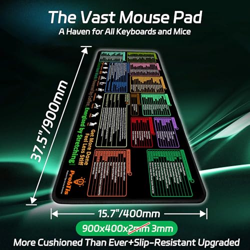 ProbTis Excel Cheat Sheet Desk Pad – XXL 35.4"x15.7" Shortcuts Mousepad for Keyboard | Non-Slip Base, Stitched Edges, Pro Office & Back to School Mat - color: Excel Pro-v2