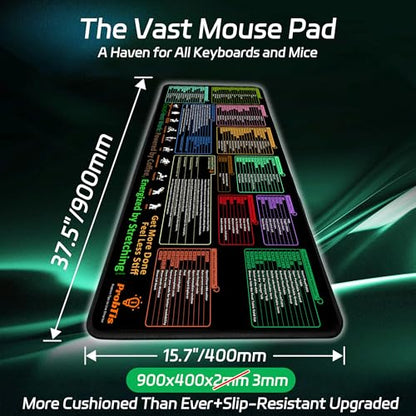 ProbTis Excel Cheat Sheet Desk Pad – XXL 35.4"x15.7" Shortcuts Mousepad for Keyboard | Non-Slip Base, Stitched Edges, Pro Office & Back to School Mat - color: Excel Pro-v2