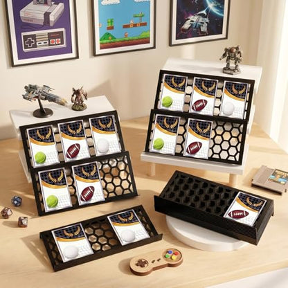 Yalikop 14 Pcs 9.5 x 4 Inch Trading Card Riser for Display Case Extended Long Black Acrylic Display Risers Stand Tray Honeycomb Cards Sorting Tray for Cardshow Vendor Showcase Sport Card Board Game