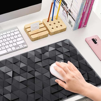Gaming Mouse Pad, Large Mouse Pads for Desk, Non-Slip Rubber Base Mousepad, Keyboard Mouse Mat, Desk Pad with Stitched Edges, 31.5x11.8inch, Black Grey Triangular Abstract - color: Black Grey Triangular Abstract