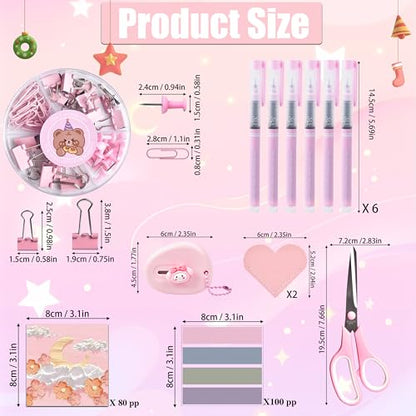 Pink Desk Accessories, 24Pcs Pink Office Supplies and Desk Organizers, with Tape Dispenser, Stapler, Staple Remover, Ect, Gift Box Packaging - color: Pink