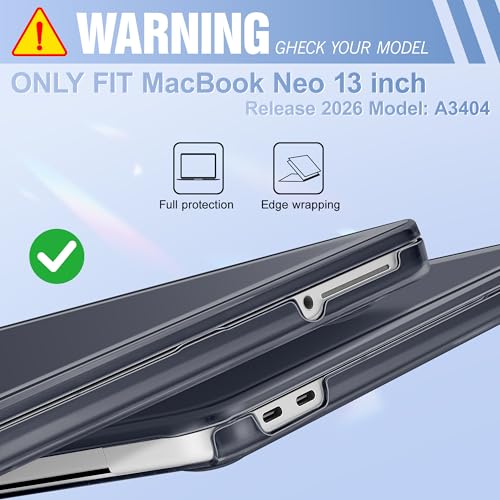 May Chen for MacBook Neo 13 inch Liquid Retina Display ((2026 Release A3404), Slim & Lightweight Protective Case with Screen Protector&Keyboard Cover&Dust Plug, Crystal Black - color: Crystal Black