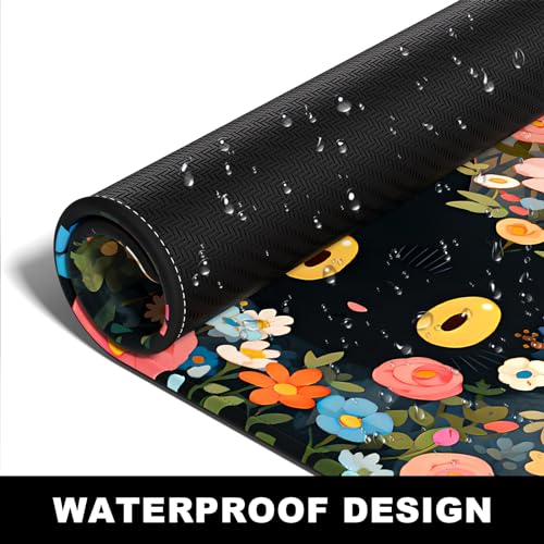 BOSOBO XXL Gaming Desk Mat, Extended Mouse & Keyboard Mat, Anime Cat Pink Flower Bush - 31.5 x 11.8 Inches - color: Anime Cat Flower Bush, size: XL - 31.5 x 11.8 Inches