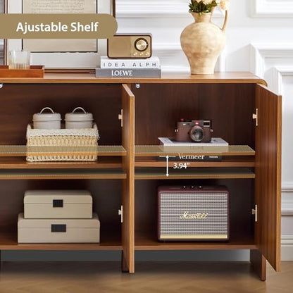 59" Long Buffet Cabinet with Storage, 3 Door Sideboard Kitchen Cabinet with Adjustable Shelf, Wood TV Stand Console Table for Living Room, Arched Accent Sorage for Coffee Bar (3 Doors - Walnut)