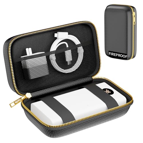 Electronics Travel Organizer, Hard Case Explosion-Proof Cables Carry Box | Fireproof Zipper, Compatible with Hard Drive, Fireproof Portable Safe Storage for Power Bank, Phone, Charger, Cord , Black