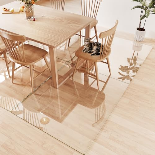 Tempered Glass Chair Mat 55"x46" – Ultra-Clear Office Chair Mat for Hardwood Floors & Low-Pile Carpets – Heavy-Duty 0.2" Scratch-Resistant Surface with Non-Slip Pads – Supports 1,000 lbs - size: 55"x46"