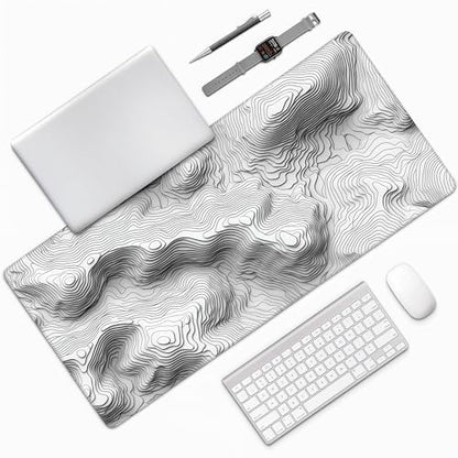 Topographic Mouse Pad, Black and White Desk Mat, XXL Extended Mouse Pad, 3D Contour Map Design, Waterproof Desk Pad with Non-Slip Rubber Base for Office and Gaming, 35.4 x 15.7 Inch - color: 3D Topographic Map