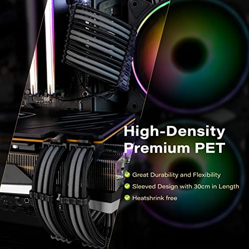 EZDIY-FAB PSU Extension Cable Sleeved Custom Mod PC Power Supply Cable, Soft Nylon Braided with Comb Kit 24PIN/8PIN to 6+2Pin/ 8PIN to 4+4PIN-30CM - Black Grey - color: Black Grey