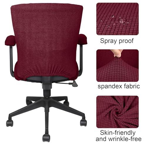 Tallew 4 Pcs Office Chair Covers Set Computer Universal Protective Stretchable Chair Seat Covers Desk Armrest Slipcovers Pads Office Cushion Backrest for Rotating (XL,Burgundy) - color: Burgundy
