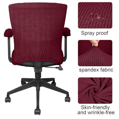 Tallew 4 Pcs Office Chair Covers Set Computer Universal Protective Stretchable Chair Seat Covers Desk Armrest Slipcovers Pads Office Cushion Backrest for Rotating (XL,Burgundy) - color: Burgundy